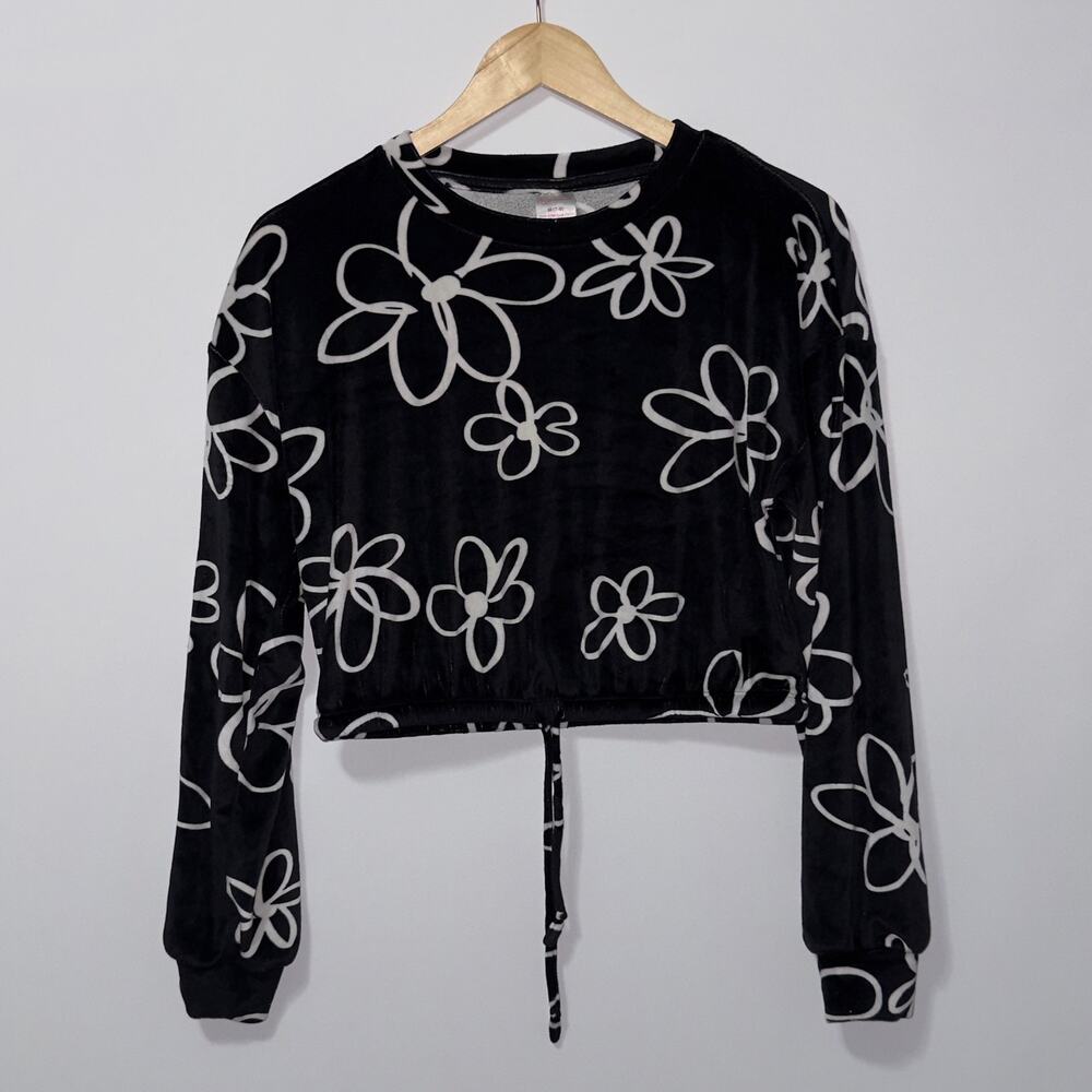No Boundaries Floral Cinch Hem Cropped Sweatshirt women’s size Medium 7-9